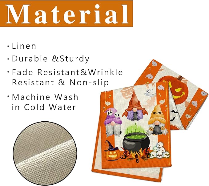 Halloween Table Runner, Halloween Table Runner 108 Inches Long, Halloween Gnomes Pumpkins Runners for Table, Black Cat Trick or Treat Decor Extra Long Burlap Runner Rug for Decorations Dining Room