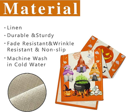 Halloween Table Runner, Halloween Table Runner 108 Inches Long, Halloween Gnomes Pumpkins Runners for Table, Black Cat Trick or Treat Decor Extra Long Burlap Runner Rug for Decorations Dining Room