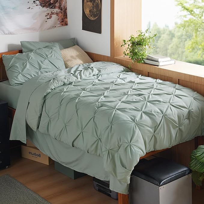 Bedsure Twin XL Comforter Set - Extra Long 5 Pieces Dorm Bedding Sets, Pinch Pleat Bed in a Bag with Comforter, Sheets, Pillowcase & Sham