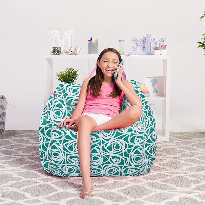 Posh Creations Structured Comfy Bean Bag Chair for Gaming, Reading, and Watching TV, Coronado Chair, Canvas - Roses Mint