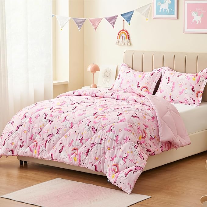 Twin Unicorn Comforters for Boys,2 Pieces Kids Unicorn Bedding Kids Comforter Sets, Super Soft Lightweight for All Seasons,Includes 1 Comforter (66"x86") and 1 Pillowcase (20"x26"+2")