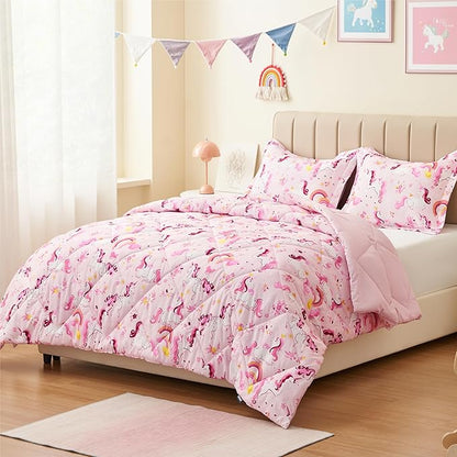 Twin Unicorn Comforters for Boys,2 Pieces Kids Unicorn Bedding Kids Comforter Sets, Super Soft Lightweight for All Seasons,Includes 1 Comforter (66"x86") and 1 Pillowcase (20"x26"+2")