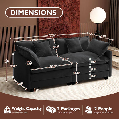 Ihanherry 111.4" L Shaped Modern Sofa Modular Sectional Cloud Couch with Ottoman, 4-Seat Chenille Deep Seat Sofa with Pillow for Living Room, Bedroom and Apartment, Beige