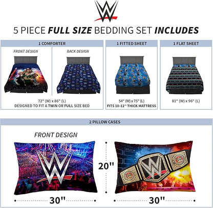 Franco Kids Bedding Super Soft Comforter and Sheet Set, 5 Piece Full Size, WWE