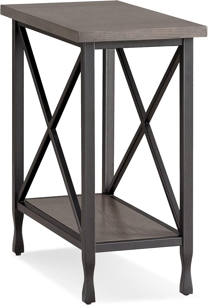 Leick Home Chisel & Forge Narrow Side Recliner Table with Shelf, Smoke Gray and Matte Black, 12" W