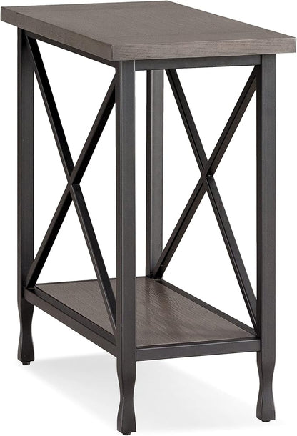Leick Home Chisel & Forge Narrow Side Recliner Table with Shelf, Smoke Gray and Matte Black, 12" W