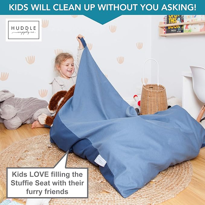 Stuffed Animal Bean Bag Storage - Machine Washable Bean Bag Chair for Kids - Extra Large Cover for Stuffing with Plush Toys, Pillows, Soft Items - Stuffed Animal Holder for Boys & Girls - Blue Denim