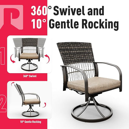 Pamapic 7 Piece Patio Dining Set for 6,Outdoor Wicker Furniture Set for Backyard Garden Deck Poolside with 6 Cushions Swivel Rocker Chairs,Iron Slats Table Top, Removable Cushions(Beige)