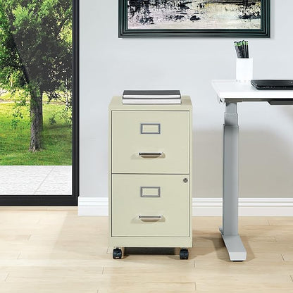 OSP Home Furnishings 2 Drawer Mobile Locking Metal File Cabinet, Tan