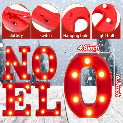 VIHOSE Christmas LED Letter Lights Sign Table Decoration Christmas Light up Letters Battery Powered Letter for Home Bar Christmas Party Bedroom Tabletop Decoration Gift(Noel)