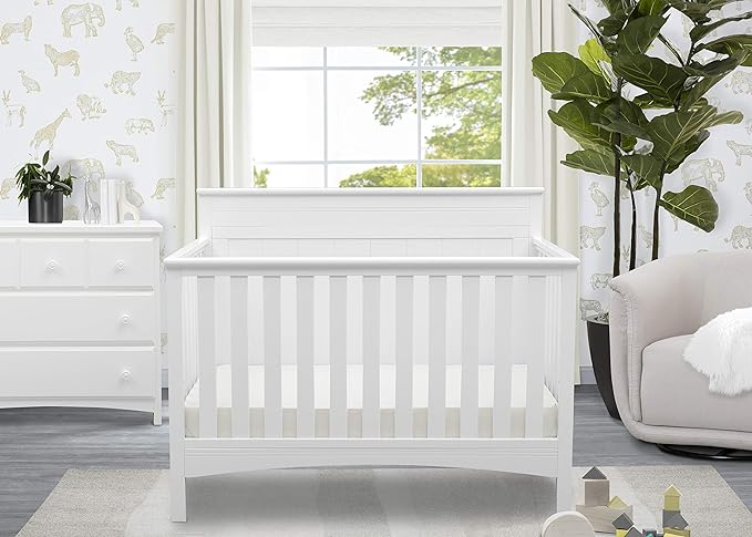Delta Children Fancy 4-in-1 Convertible Crib and 6 Drawer Dresser Bundle, Bianca White