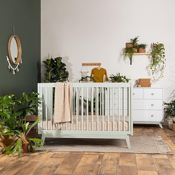dadada Baby Soho 3-in-1 Convertible Crib to Toddler Bed – Wooden Crib Made in Italy, GREENGUARD Gold Certified Small Baby Crib – Baby-Safe Finish, Modern Design (Sage)
