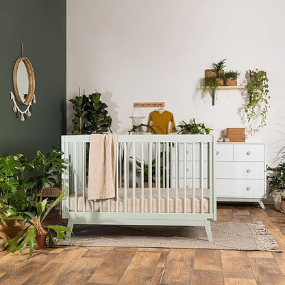 dadada Baby Soho 3-in-1 Convertible Crib to Toddler Bed – Wooden Crib Made in Italy, GREENGUARD Gold Certified Small Baby Crib – Baby-Safe Finish, Modern Design (Sage)