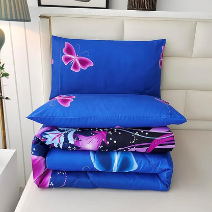 SDY 3PCS Butterfly Comforter Set Twin, Bed in a Bag Set Twin Quilt Set, Kawaii Comforter Purple Floral Bedding, Bedroom Decor Aesthetic for Girls, Kids, Toddler, Children, Teenage, Baby…