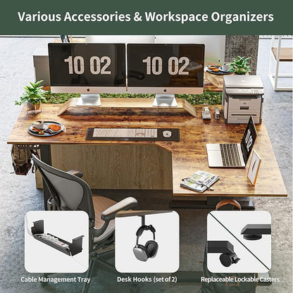 FEZIBO 75 Inches, Supports over 300mlbs, L Shaped Standing Desk Reversible, Electric Height Adjustable Corner Stand up Desk, Sit Stand Desk Computer Workstation, Black Frame/Rustic Brown Top