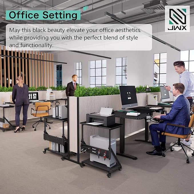 L Shaped Electric Standing Desk, 63 Inches Stand Up Corner Desk, Home Office Sit Stand Desk with Carbon Firben Top, Black Frame & Caster Wheels Set…