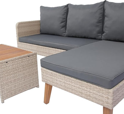 3-Piece Outdoor PE Rattan Furniture Set, Patio Wicker Conversation Loveseat Sofa Sectional Couch with Thick Cushion for Backyard, Deck, Poolside, Zn-Dark Grey