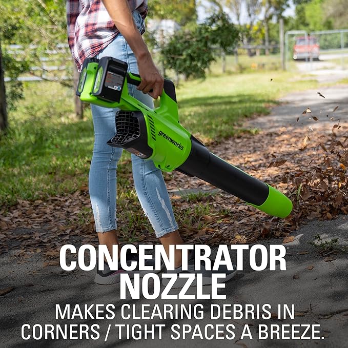 Greenworks 48V (2 x 24V) Cordless Brushless Axial Leaf Blower (140 MPH / 585 CFM / 125+ Compatible Tools), (2) 4.0Ah Batteries and Dual Port Rapid Charger Included