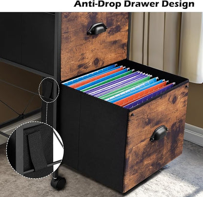 TOPSKY Mobile File Cabinet, Fabric Vertical File Cabinet for Letter Size (Rustic Brown, 2 Drawer)