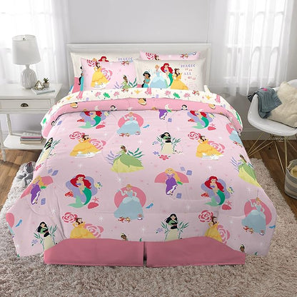 Disney Princess Kids Bedding Super Soft Comforter and Sheet Set with Sham, 7 Piece Full Size, "Official" Disney Product By Franco (PRINTS MAY VARY)