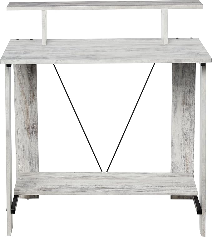 Acme Nypho Wooden 2 Shelves Writing Desk in Antique White and Black