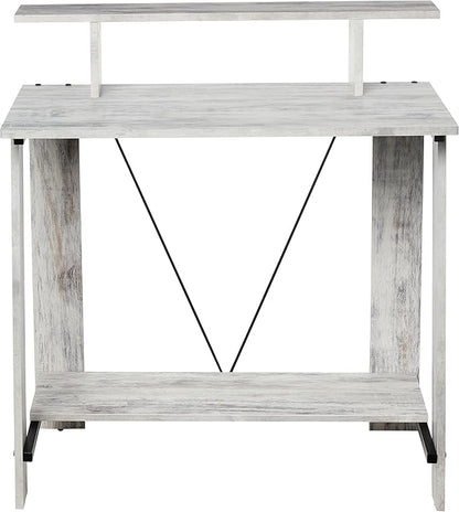 Acme Nypho Wooden 2 Shelves Writing Desk in Antique White and Black