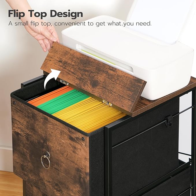 HOOBRO 2 Drawer Mobile File Cabinet, Rolling Printer Stand, Vertical Filing Cabinet, Office Cabinet, Filing Cabinet for Home Office, A4/Letter Size, Nonwovens Drawer, Rustic Brown BF20WJ01