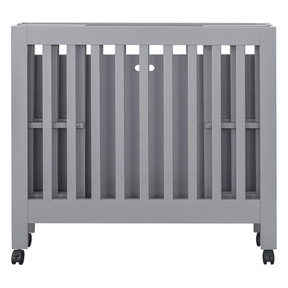 Babyletto Origami Mini Portable Folding Crib with Wheels in Grey, 2 Adjustable Mattress Positions, Greenguard Gold Certified