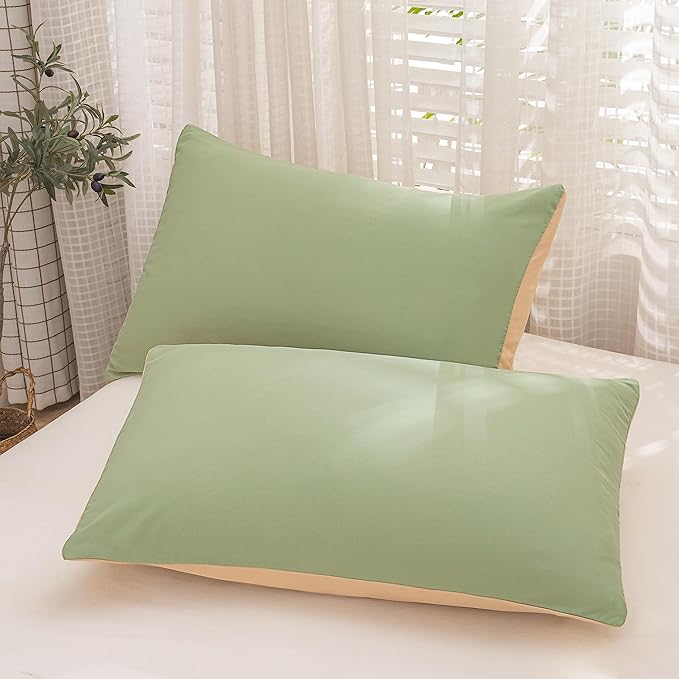 NINENINE Sage Green Comforter Set Queen,Light Green Bedding Set,Comforter Set for Women Men, Solid Color Camel Green Comforter Sets with 1 Comforter 2Pillowcases
