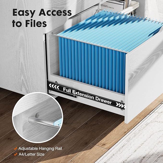 Sweetcrispy 3 Drawer File Cabinet Organizer Lateral Printer Stand Rolling Desk with Adjustable Storage Shelves for Office Home Small Space, White Wood