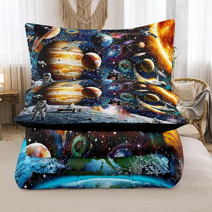 Tailor Shop 5 Pcs Outer Space Comforter Sets Full Bed in A Bag for Teen Boys Girls Kids,Galaxy Bedding Set with Space Sheets Fitted Bed Sheet
