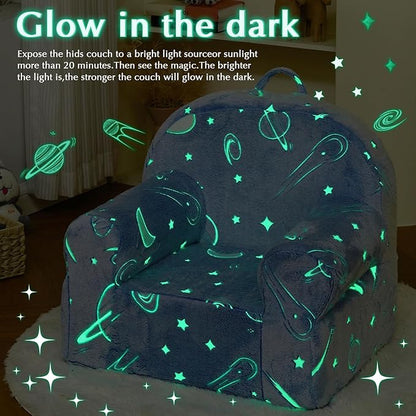 Toddler Chair Kids Plush Chair Sherpa Kids Chairs, Toddler Couch Bean Bag Chairs for Kids Gaming Chair for Kids Glow in The Dark,Starry Sky Blue