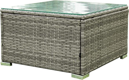 4-Piece Patio Furniture Outdoor Sofa Set, Wicker Sectional Loveseat Couch with Large Storage Box and Glass Table, for Garden Backyard Porch, 1, Gray