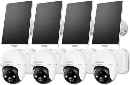 ZUMIMALL Solar Security Cameras Wireless Outdoor - 4 Packs, 360° View Outdoor Camera Wireless Solar Powered,2.4G WiFi Only, Spotlight/Siren//3MP Color Night Vision/AI Detection/IP66, Work with Alexa
