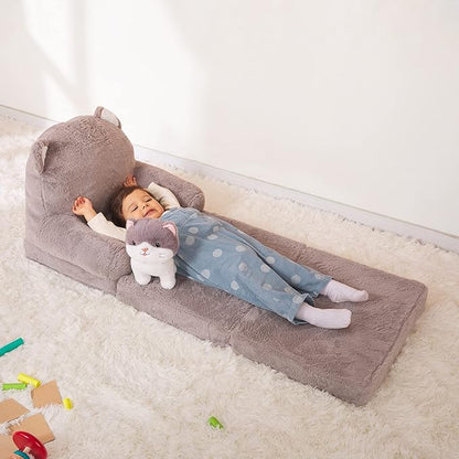 Kids Couch Fold Out Soft Toddler Chairs,Toddler Armrest Chair Bed for Play,Gift for 0-3 Years,Grey Kitty