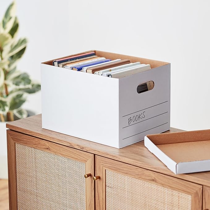 Amazon Basics Storage and Filing Boxes With Lid and Handles, Legal/Letter Size, Basic Duty, Pack of 20, White, 16.2" L x 12.5" W x 10.5" H