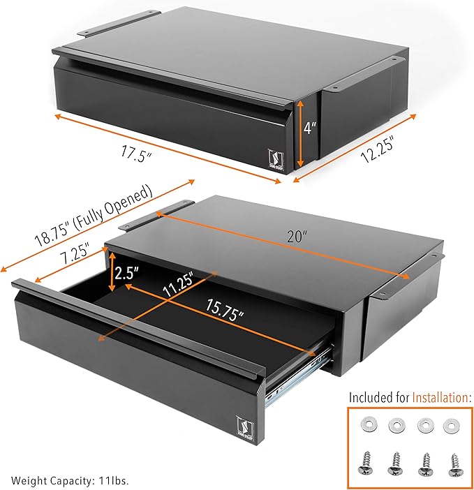 Stand Steady Attachable Under Desk Drawer | Pull-Out Storage Organizer with Smooth Sliding Tracks | Spacious Storage Drawer Easily Mounts to Desks and Workstations (Black / 17.5 x 11.5)