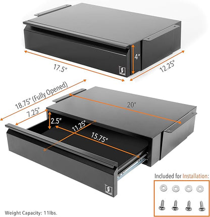 Stand Steady Attachable Under Desk Drawer | Pull-Out Storage Organizer with Smooth Sliding Tracks | Spacious Storage Drawer Easily Mounts to Desks and Workstations (Black / 17.5 x 11.5)