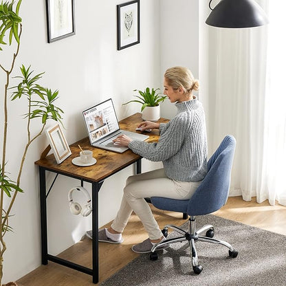Computer Desk Home Office Desk 55 Inch Writing Desks Small Space Desk Study Table Modern Simple Style Work Table with Storage Bag Headphone Hook Wooden Tabletop Metal Frame for Home, Bedroom