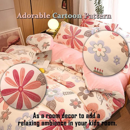 MorroMorn Pink Duvet Cover Queen, Floral Bedding Sets, Comforter Covers Set, Down Alternative Blanket Ultra Soft Kawaii Cute Blooming Flowers for Girls Kids Teen Women Full Double Size