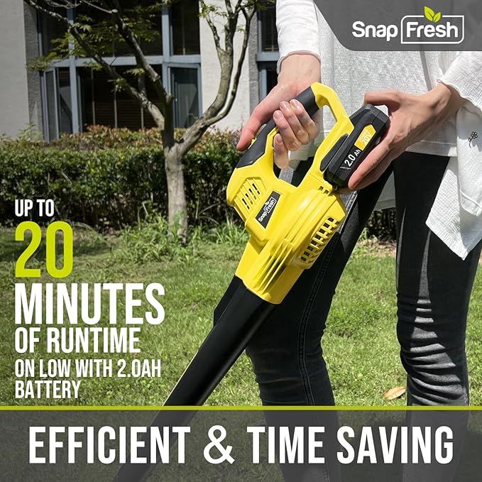 SnapFresh Leaf Blower - 20V Leaf Blower Cordless with Battery & Charger, Electric Leaf Blower for Lawn Care, Battery Powered Leaf Blower Lightweight for Snow Blowing(Yellow)