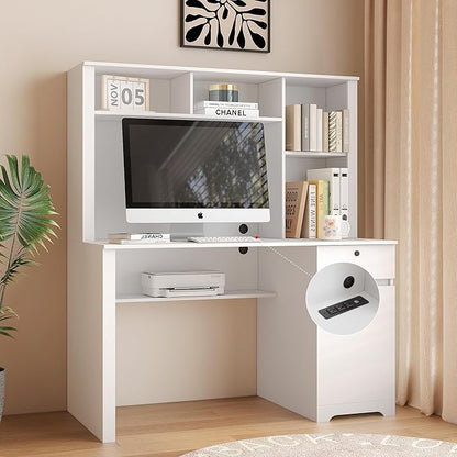 NicBex Laik-DW-00025-DX Desks, 51.18" W x 24.8" D x 59.44" H, White