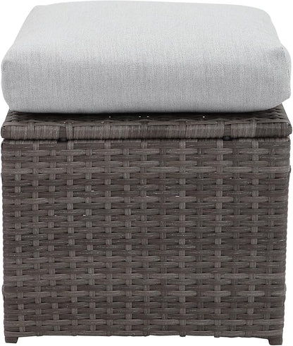 7-Pieces Furniture, PE Wicker Rattan Sets with Dining Ottomans, Patio Table and Chairs, Outdoor Sectional Sofa, Ec-Grey