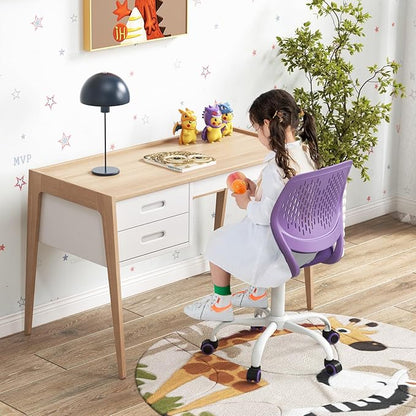 Kids Desk Chair, Purple Ergonomic Kids Office Chair Ages8-12 w/Lumbar Support, Low-Back Teen Desk Chair for Girls Boys, Small Cute Kids Computer Chair for Bedroom/Study/Vanity Desk