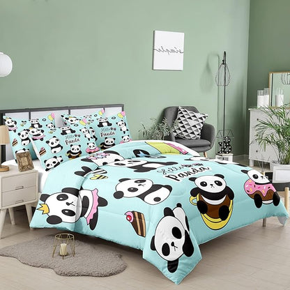 Bodhi Cartoon Cute Panda Comforter Set Queen for Boys Girls Kids Teens Soft Microfiber Animal Theme Panda Bedding Set Queen Size 3D Panda Comforter Set 1 Comforter+2 Pillow Shams #4007