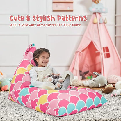 Nobildonna Stuffed Animal Storage Bean Bag for Kids (No Filler), Extra Large 250L Bean Bag Chair Cover Only, Washable Beanbag Without Filling Soft Premium Canvas Stuffable Bean Bag Cover (Mermaid)