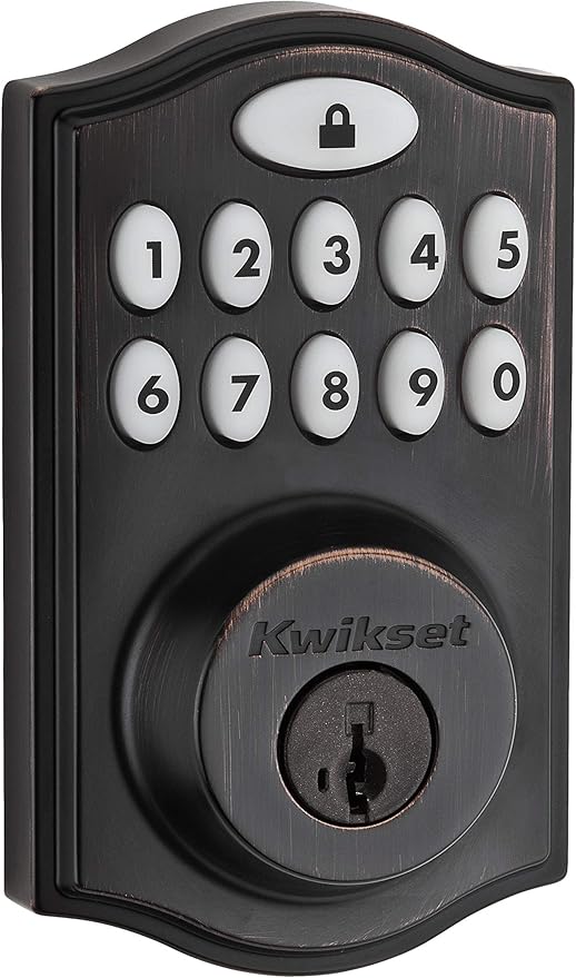 Kwikset 914 Traditional Keypad SmartCode Electronic Deadbolt Smart Lock featuring SmartKey Security and ZigBee 3.0 Technology in Venetian Bronze