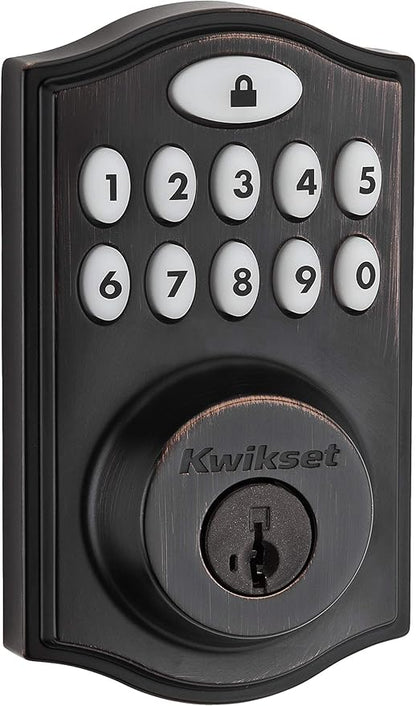 Kwikset 914 Traditional Keypad SmartCode Electronic Deadbolt Smart Lock featuring SmartKey Security and ZigBee 3.0 Technology in Venetian Bronze