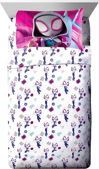 Marvel Spidey & His Amazing Friends Ghost Spider Gwen 4 Piece Toddler Bed Set - Bedding includes Comforter & Sheet Set - Super Soft Fade Resistant Microfiber