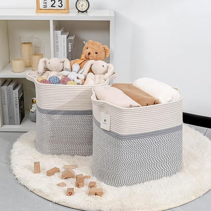Rectangle Woven Baskets for Storage, Cotton Basket Large Blanket Basket, Laundry Nursery Rope Basket Living Room, Toy Storage Tall Laundry For Organizing, Large Baskets Clothes Collapsible